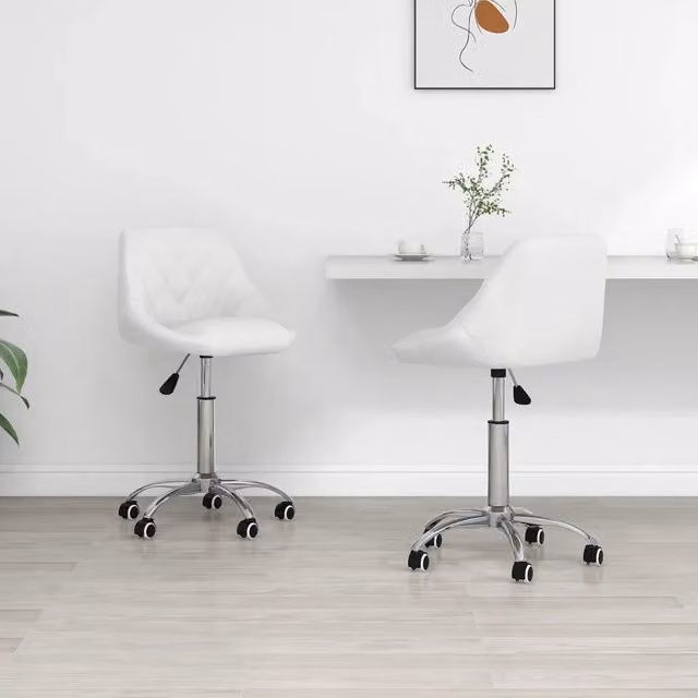 Set di 2 sedie da pranzo girevoli vidaXL in similpelle bianca con ruote e design moderno