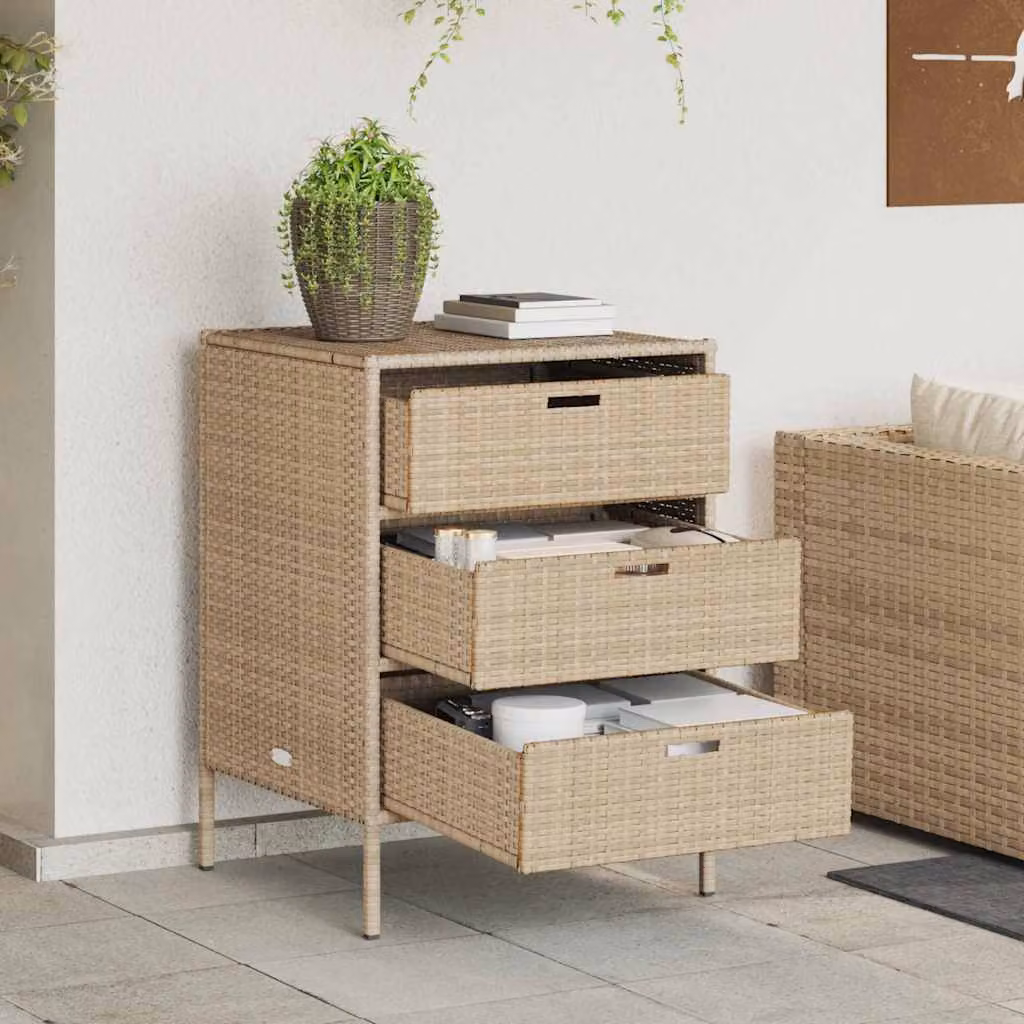 Armadietto Portaoggetti da Giardino vidaXL in Polyrattan Beige L: 55 cm, P: 59 cm, H: 80 cm