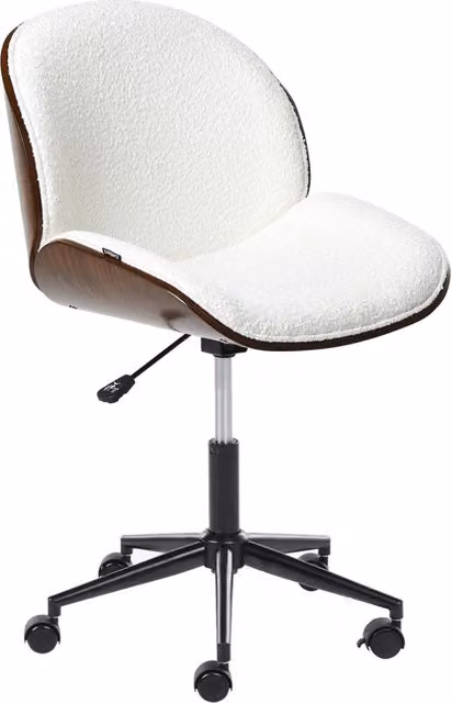 Sedia da ufficio girevole BELIANI in tessuto boucle bianco e legno, design moderno per home office, L/P/H: 52 x 41 x 120 cm