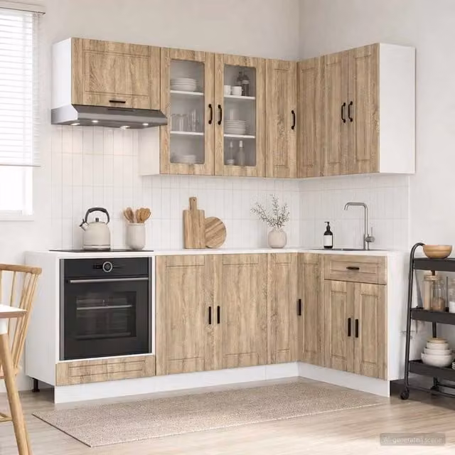 Unità cucina moderna vidaXL PORTO composta da 8 pezzi in legno color rovere con ante in vetro e finitura opaca marrone – 1