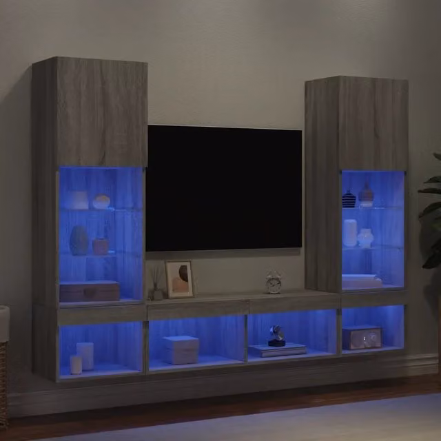 Mobili TV a Muro con LED 5pz-Set di 5 Credenza per TV sospesa Grigio Sonoma in Legno Multistrato