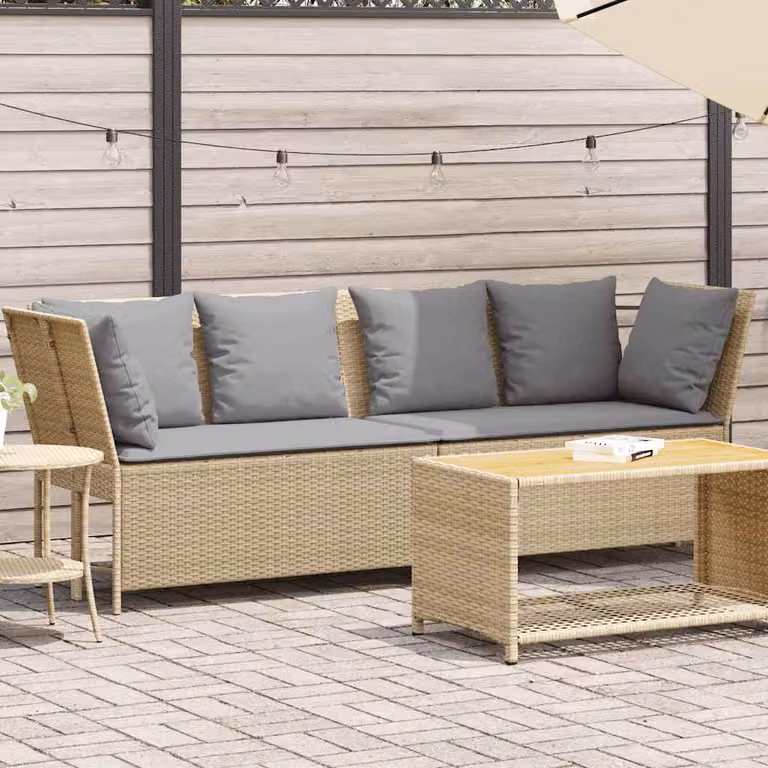 vidaXL Divano da Giardino Moderno a 3 Posti con Cuscini in Tessuto e Struttura in Metallo, Colore Grigio e Beige