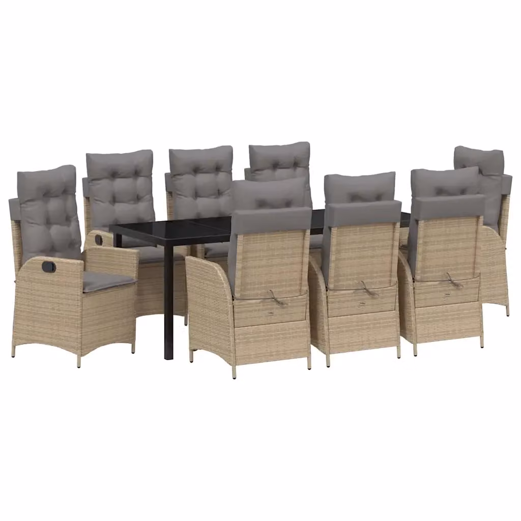 Set da pranzo per giardino e terrazzo vidaXL in polyrattan e vetro, 9 pezzi, beige e nero – 2