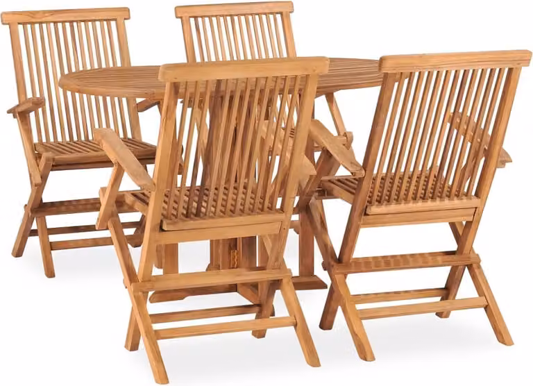 The Living Store 5 pezzi. Set da pranzo da giardino pieghevole in legno massiccio di teak