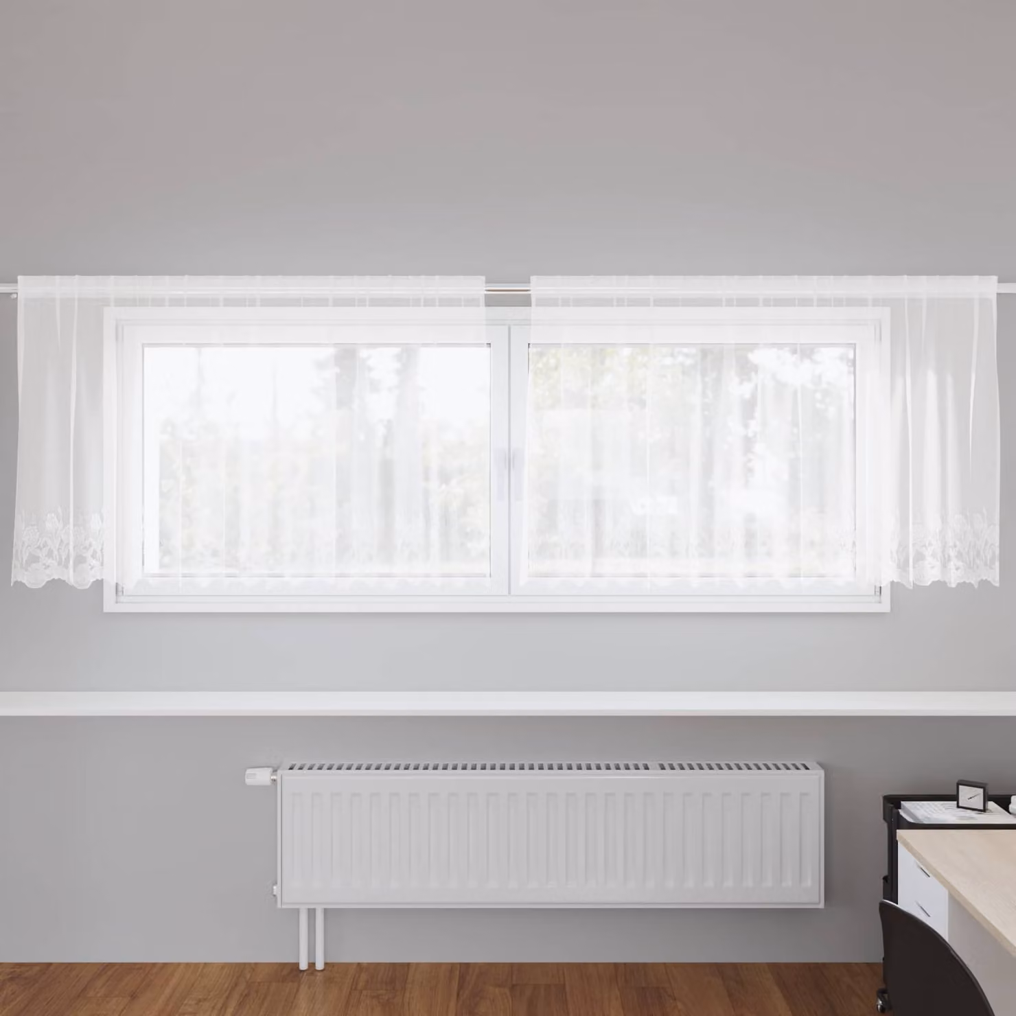 Tenda in pizzo bianca vidaXL con motivo floreale in poliestere, semitrasparente, L: 120 cm x H: 300 cm