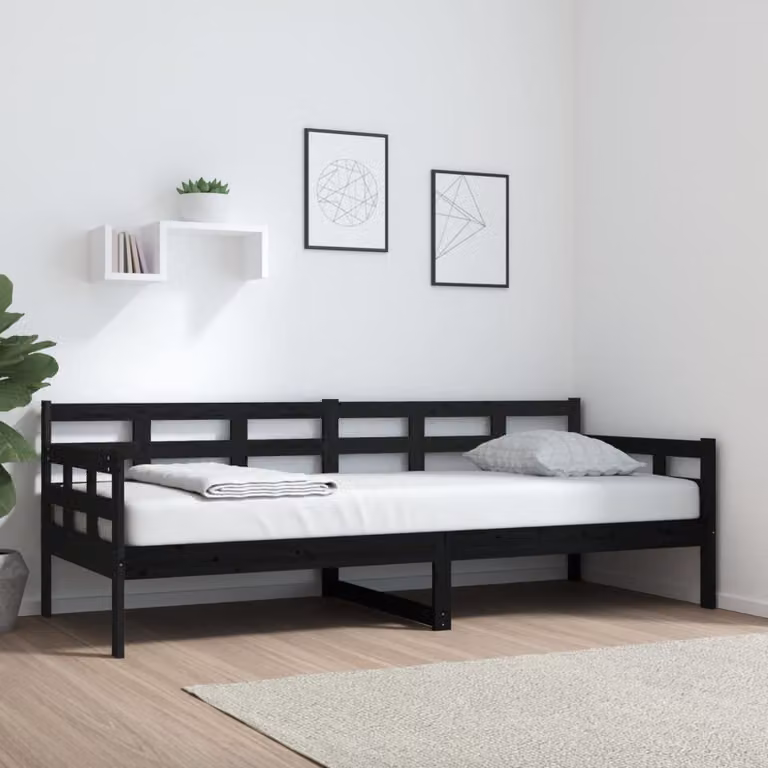 The Living Store Letto da giorno nero in pino massiccio 80x200 cm
