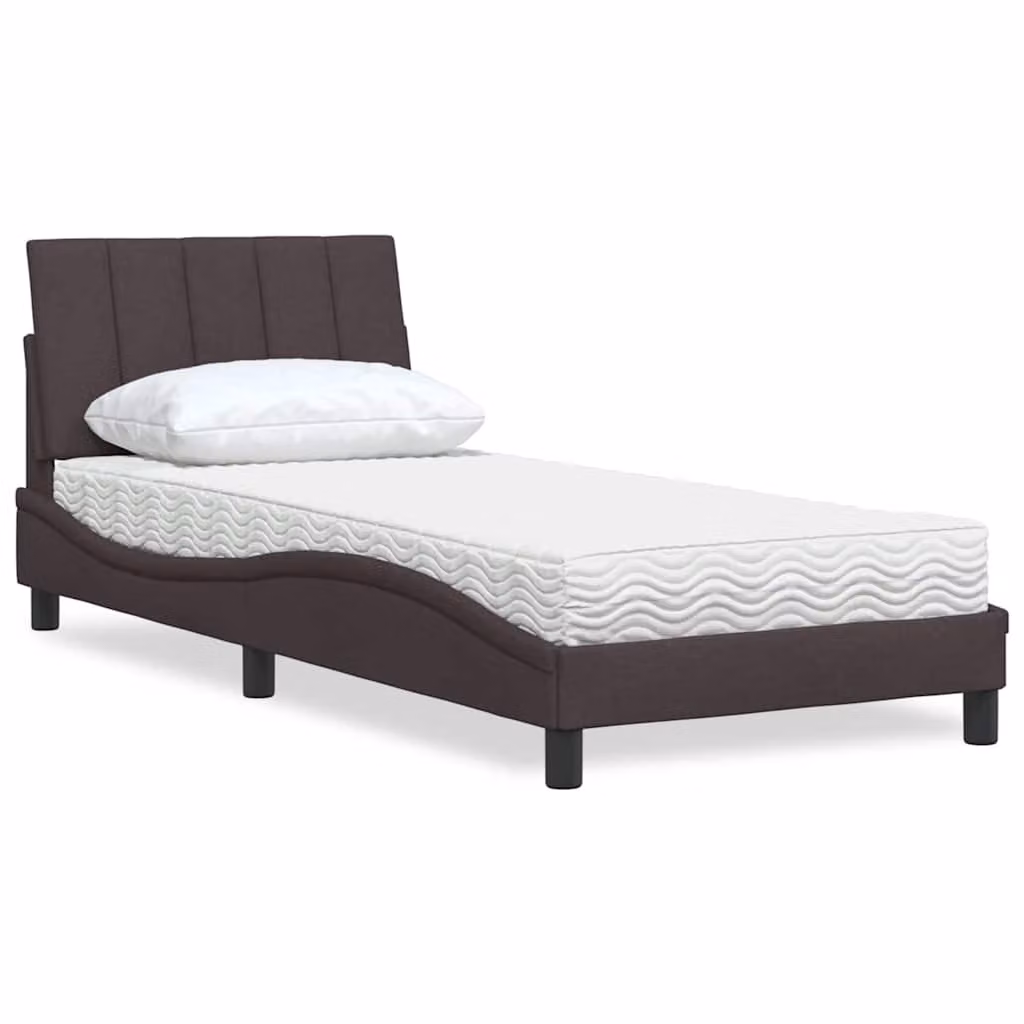 Letto con Materasso Hanko vidaXL in Tessuto Marrone e Bianco L/P/H: 90 x 190 cm – 1