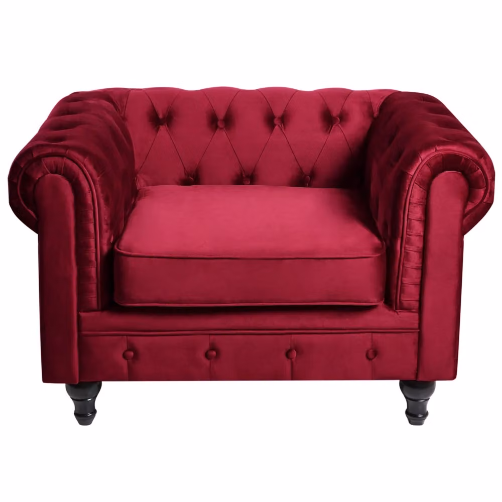 Poltrona Chesterfield Beliani in Velluto Rosso con Gambe in Legno di Gomma – 2