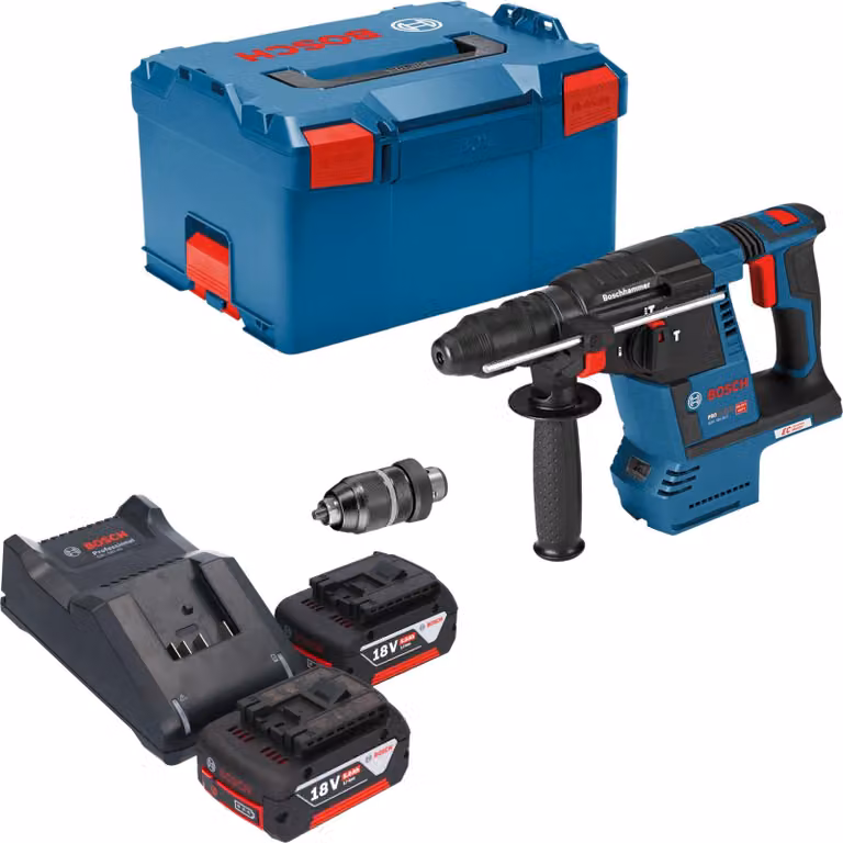 Bosch GBH 18V-26 F Professional Trapano a percussione a batteria 18 V 2,6 J SDS plus Brushless + 2x batteria 5,0 Ah + caricabatteria + L-Boxx