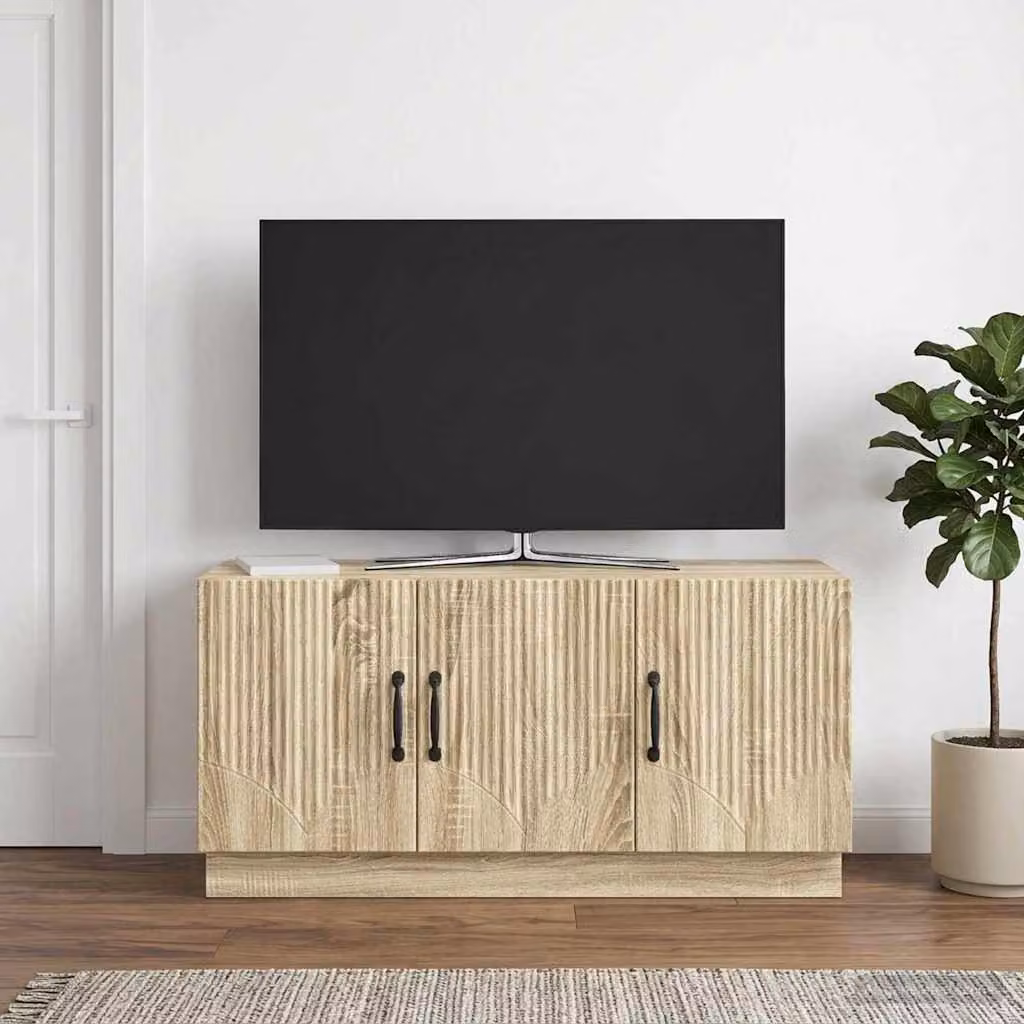 Mobile TV vidaXL in Rovere Sonoma, moderno con ruote e scomparti multimediali, L 99 x P 34,5 x H 47 cm
