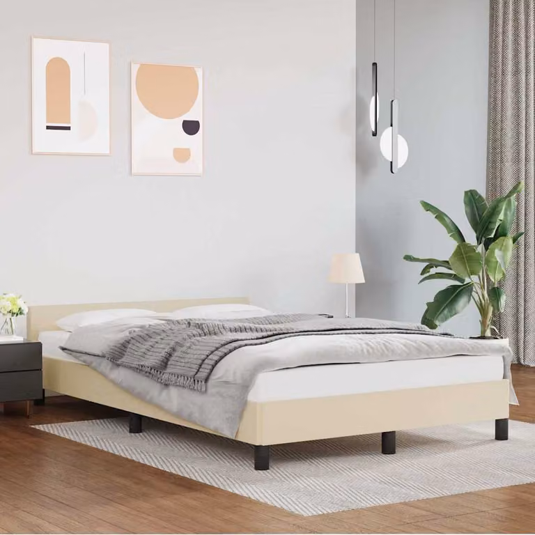 Letto con giroletto e testiera imbottita vidaXL, colore beige, L/P/H: 120 x 200 x 126 cm