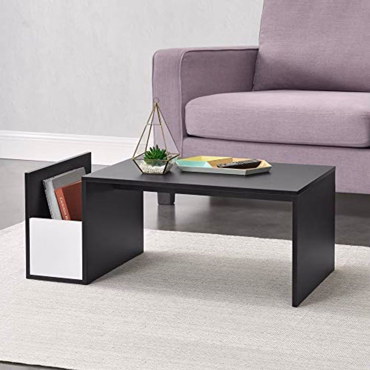 Tavolino da caffè con spazio contenitore, dimensioni 90x45x35 cm - Nero e bianco