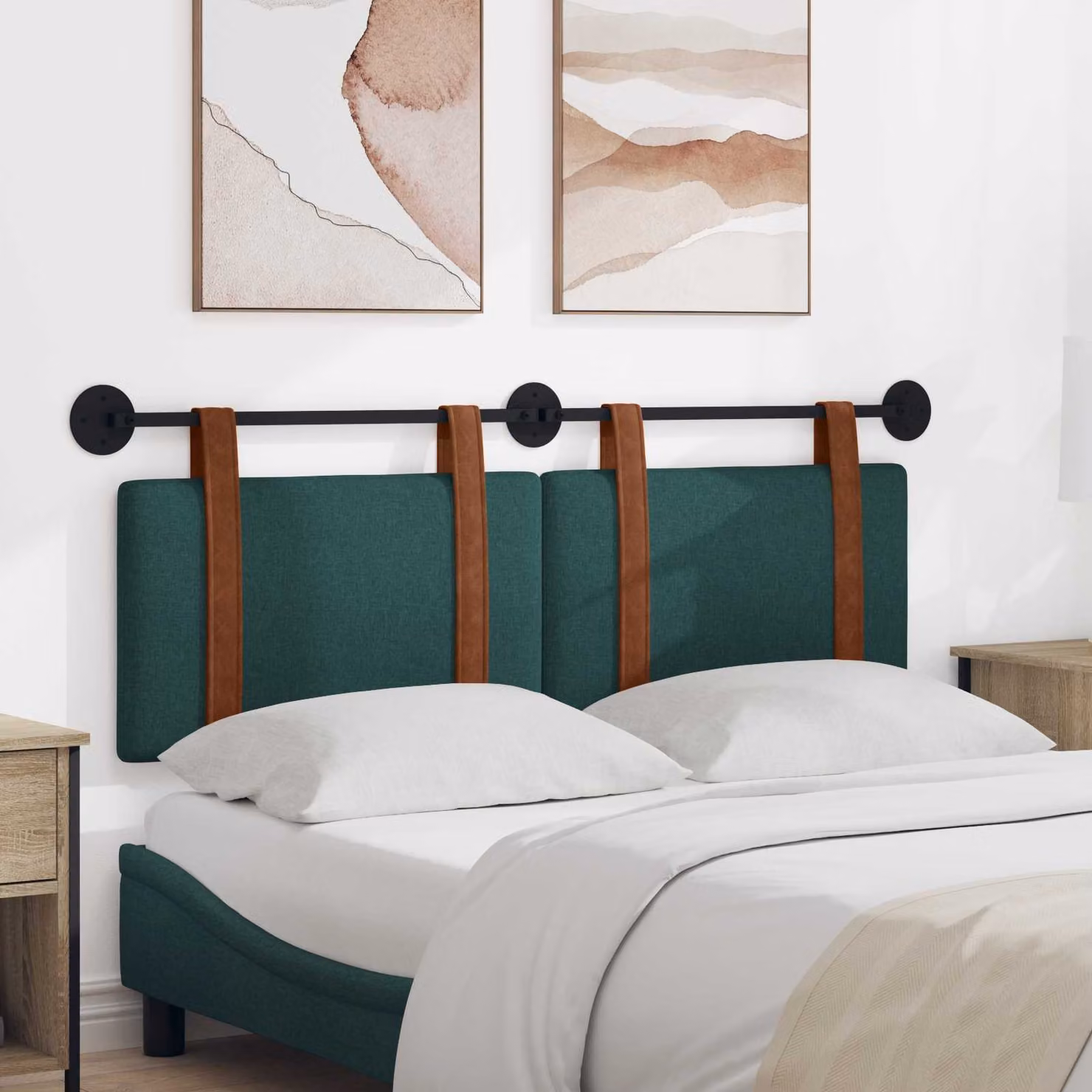 Testata del letto appesa vidaXL in similpelle verde scuro L: 130 cm, H: 55 cm, P: 5 cm
