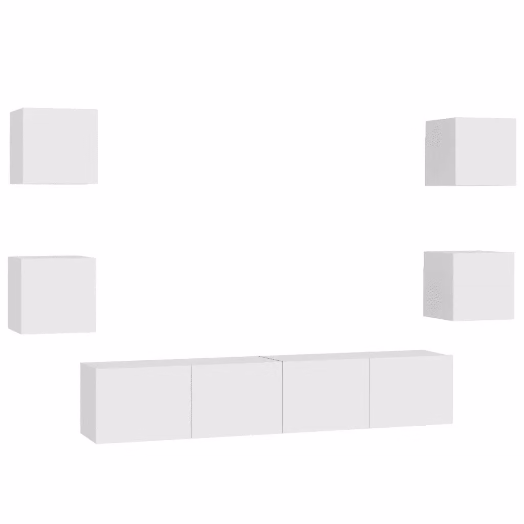 Set di mobili porta TV moderno vidaXL in legno bianco opaco, 6 pezzi da appendere alla parete – 2