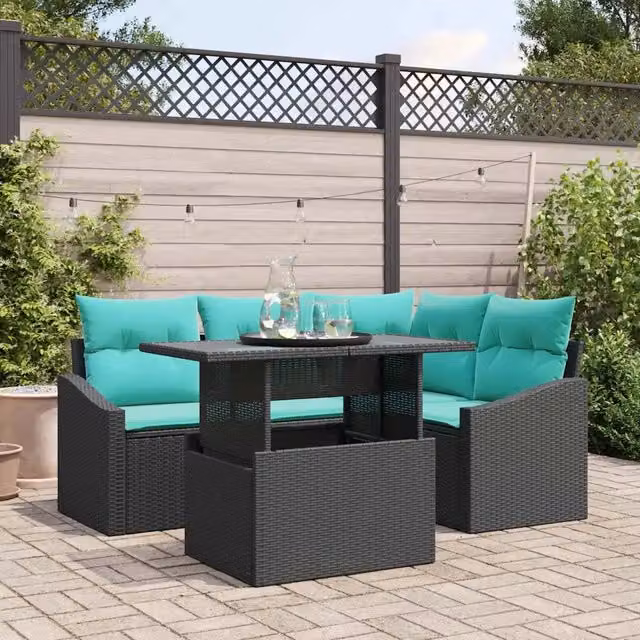 Set Divano da Giardino 5 pz Nero e Blu polyrattan 3349002