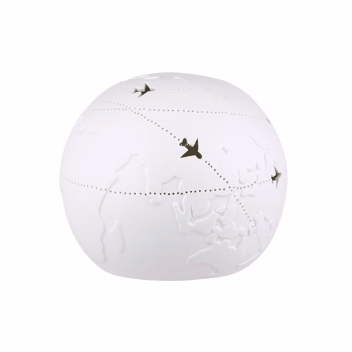 Lampada da tavolo "Weltenbummler" della Gilde, motivo mappe del mondo, porcellana, bianca, confezione da 1, altezza 19 cm, diametro 23 cm. Codice prodotto: 32166. Codice EAN: 4063387321669