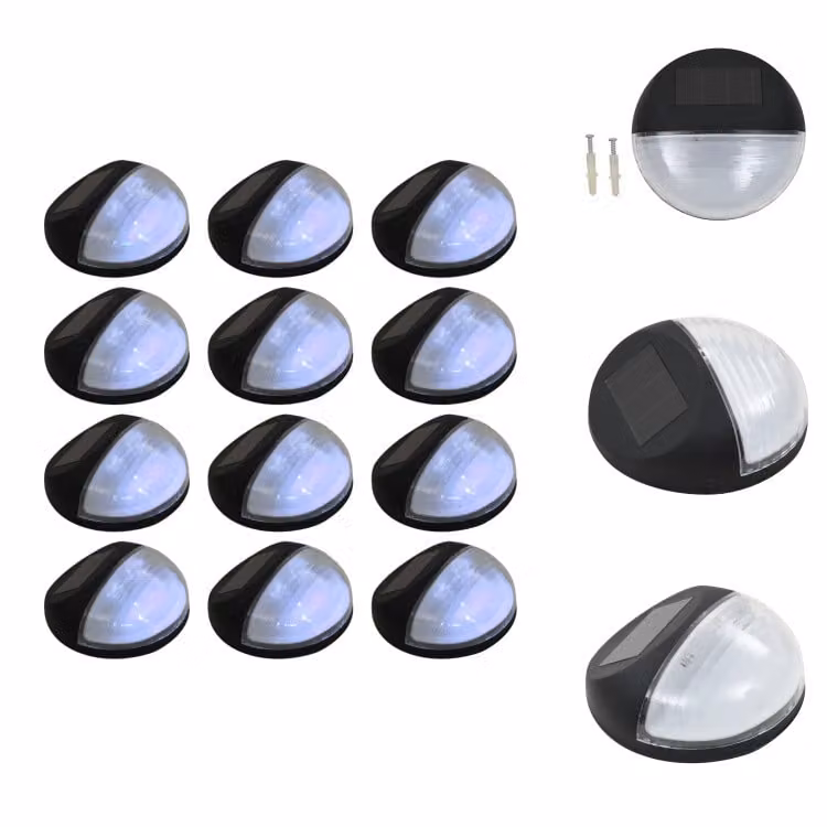 vidaXL Applique solari da esterno LED 12 pz. Rotonde nere - Illuminazione per esterni