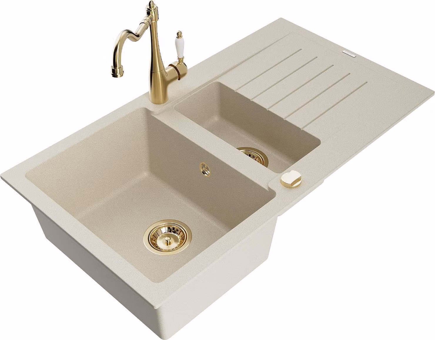 Mexen Matias lavello in granito 1,5 vasche con scolapiatti e miscelatore cucina Carla, beige - 6502-69-670700-50