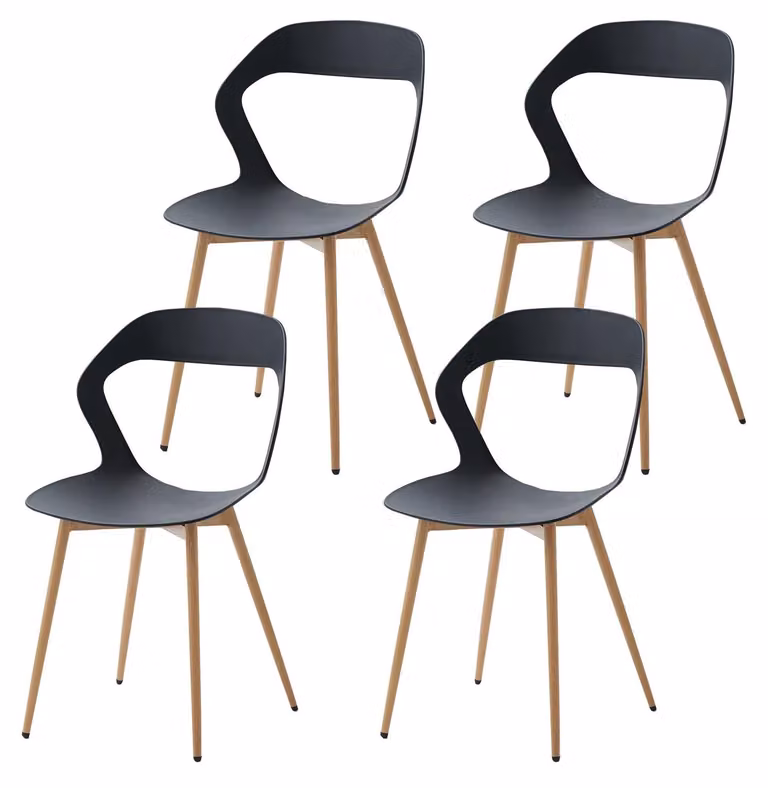 Sedia da pranzo - Set di 4 sedie in plastica nera, dal design scandinavo, con schienale sagomato