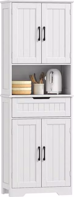 Mobile dispensa da cucina moderno con 4 ante cassetto ripiani regolabili pratico e salvaspazio 60x30x172cm bianco