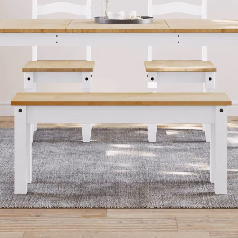 Panca da pranzo Panama vidaXL in legno massello di pino bianco, L 105 x P 30 x H 45 cm