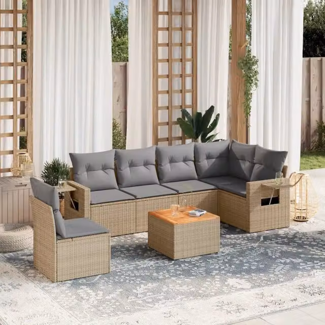 Set Divano da Giardino 7 pz con Cuscini Beige Misto Polyrattan 3256920
