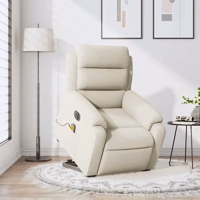 Poltrona Alzapersona Massaggiante Elettrica vidaXL in Velluto Beige con Braccioli per Senior