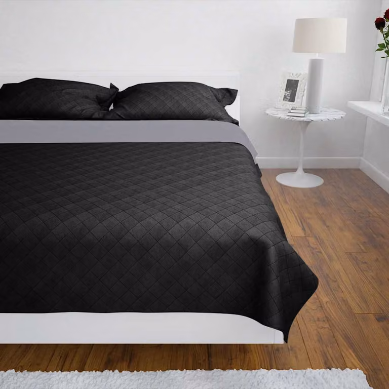 vidaXL Copriletto Trapuntato a Doppia Faccia Nero/Grigio 230 x 260 cm