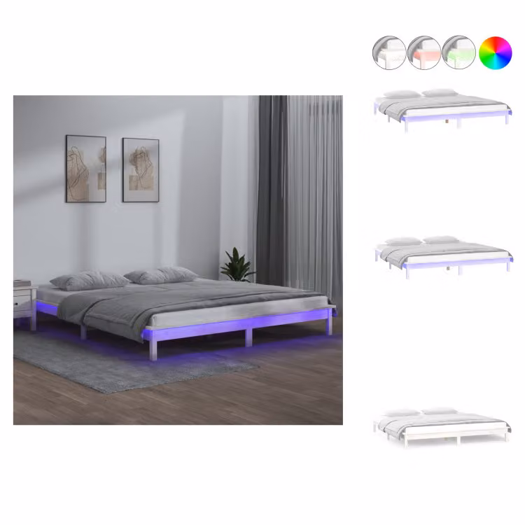 vidaXL Letto in legno massiccio con LED bianchi 150x200 cm - Letti & reti
