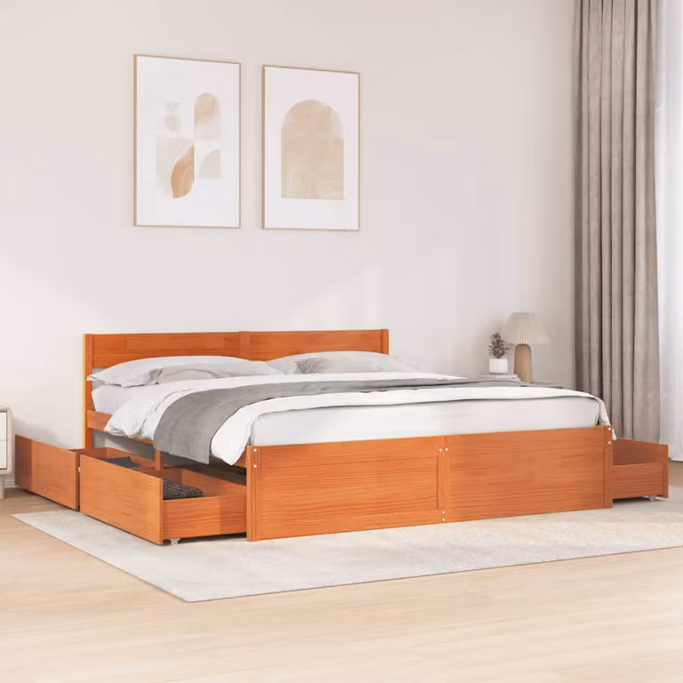 Letto in legno di pino rustico vidaXL senza materasso colore marrone cera L/P/H: 180 x 200 x 185,5 cm