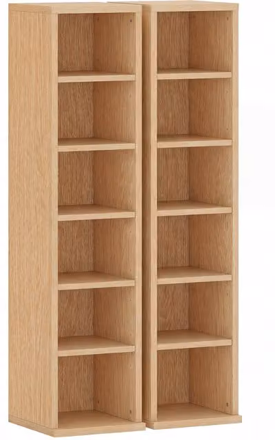 Set di 2 mobili porta CD HOMCOM in legno marrone con 6 ripiani regolabili per 204 CD, L/P/H: 21 x 22,5 x 88,5 cm – 1