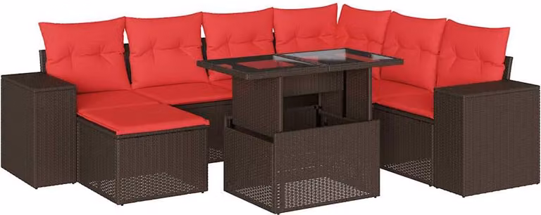 Set Divani da Giardino 8 pz con Cuscini Marrone in Polyrattan