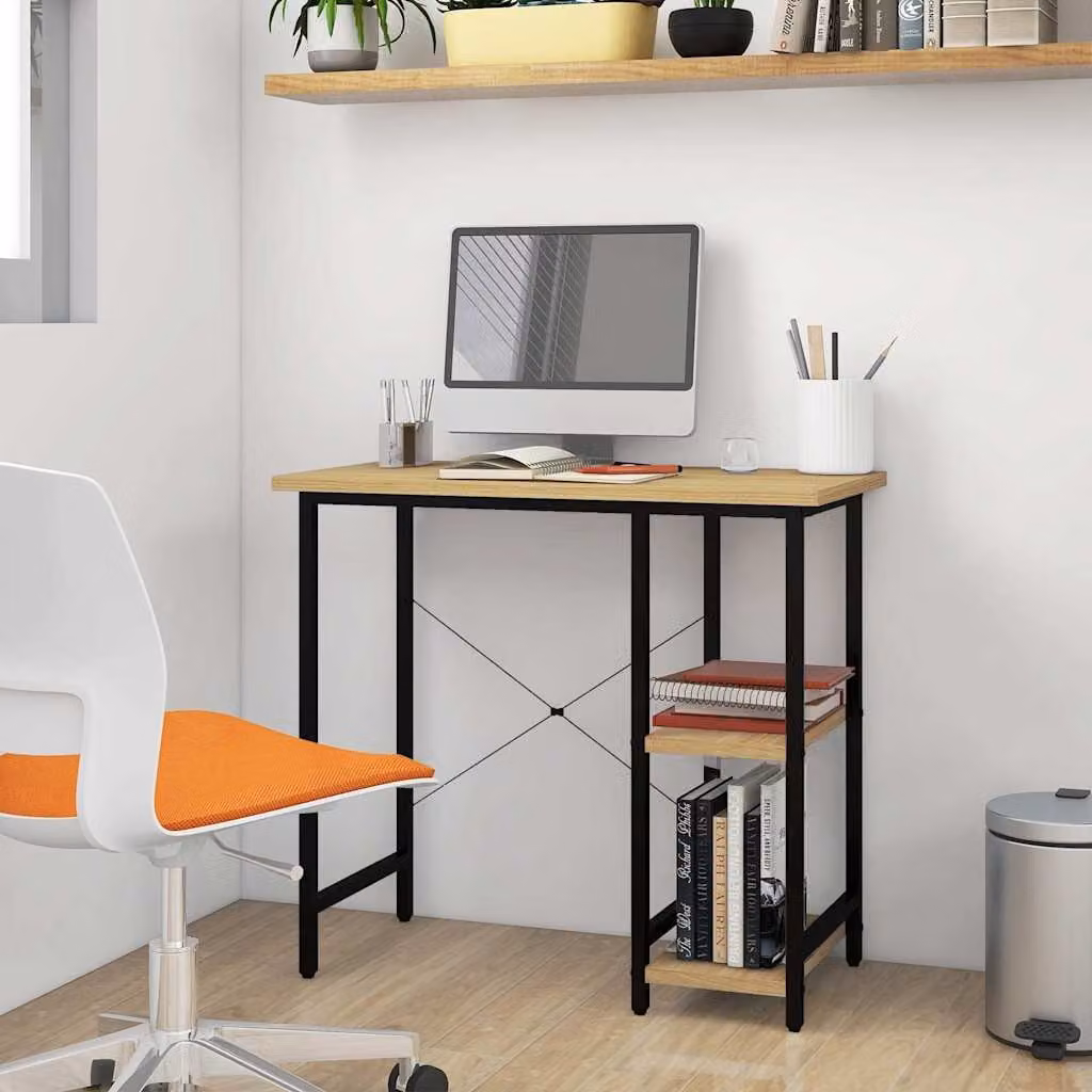 Scrivania Computer vidaXL in Stile Industrial, Colore Nero e Beige, L/P/H: 80 x 40 x 72 cm, in MDF e Metallo