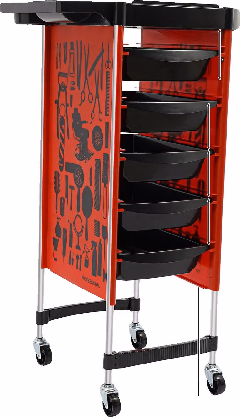 Carrello da salone, 6 livelli, 5 cassetti, rosso