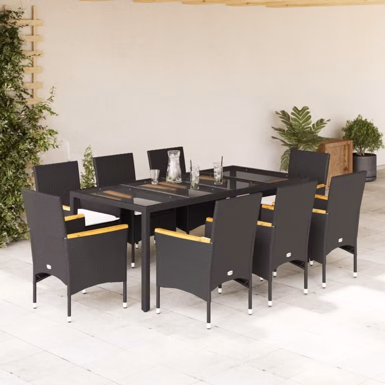 Maison Exclusive - Set da Pranzo da Giardino 9 pz con Cuscini Polyrattan e Vetro
