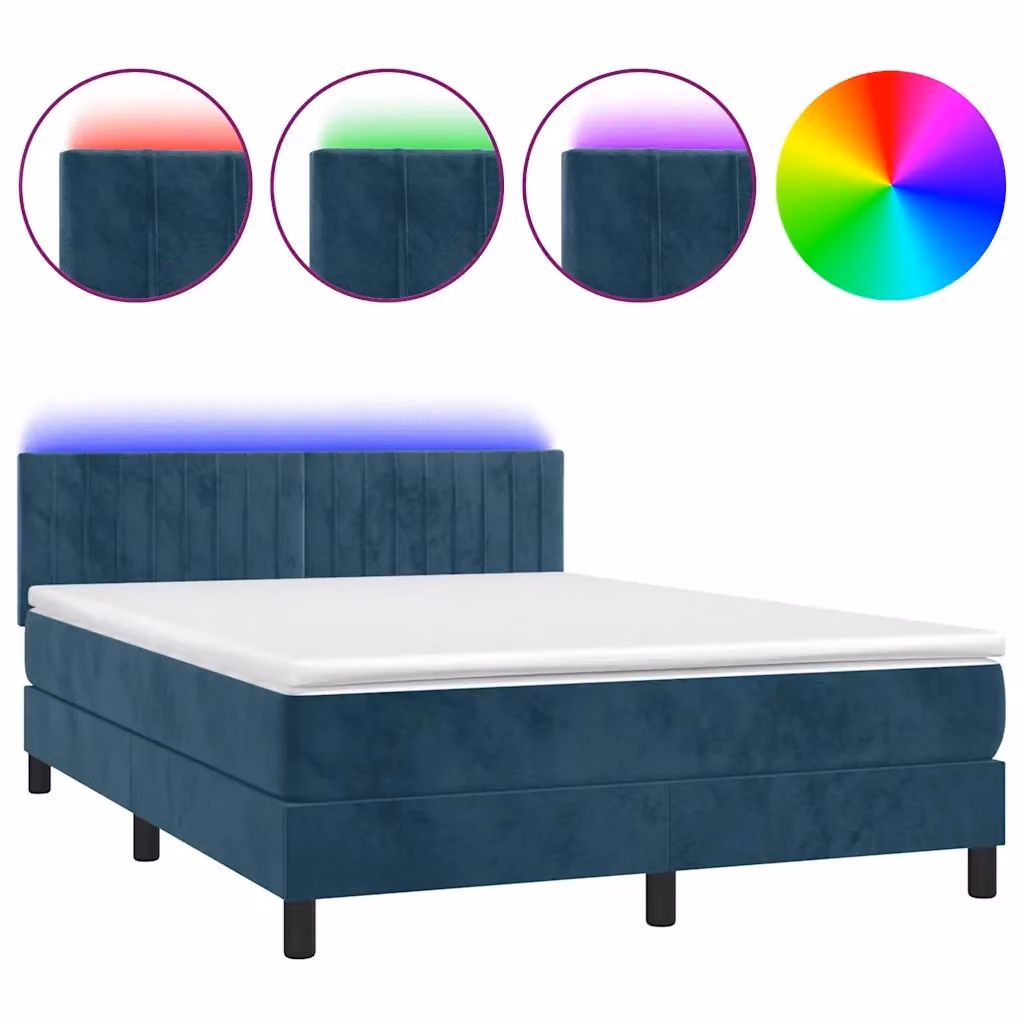 Letto Ibrido vidaXL con Materasso, Illuminazione LED Sotto il Letto e Porte USB, Rivestimento in Velluto Blu e Bianco, L/P/H: 144 x 190 x 88 cm – 2