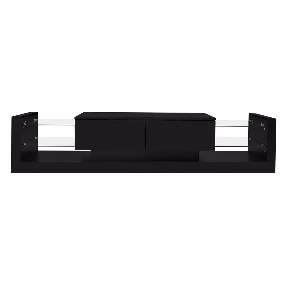 Set mobile TV da parete e tavolino da caffè Minimal nero lucido con luci LED – 2