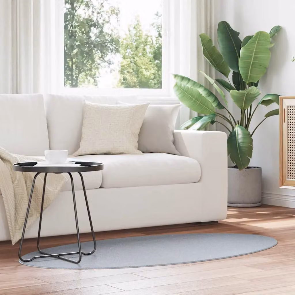 Tappeto ovale moderno vidaXL HUARTE Grigio, lavabile e antiscivolo, 80 x 150 cm, 100% poliestere
