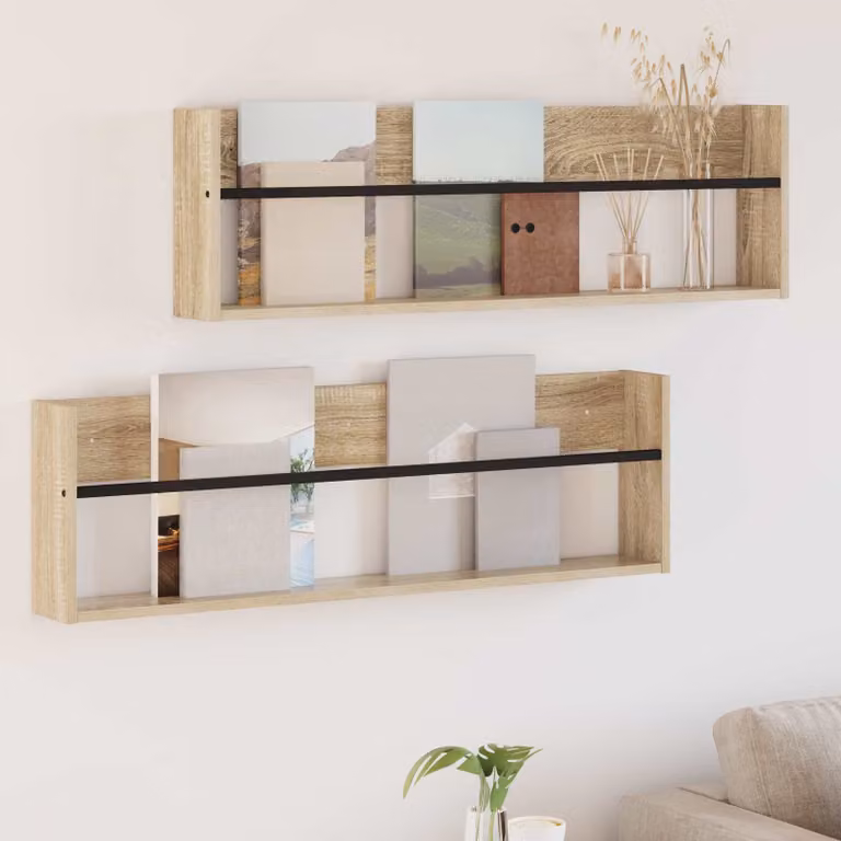 Set di 2 scaffali da parete vidaXL per riviste in stile moderno, colore Rovere Sonoma, L 100 x P 12 x H 30 cm