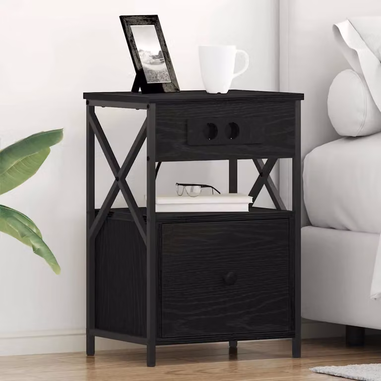 vidaXL Armadio da Notte in MDF e Metallo, Colore Nero e Marrone, L 40 x P 31 x H 60 cm