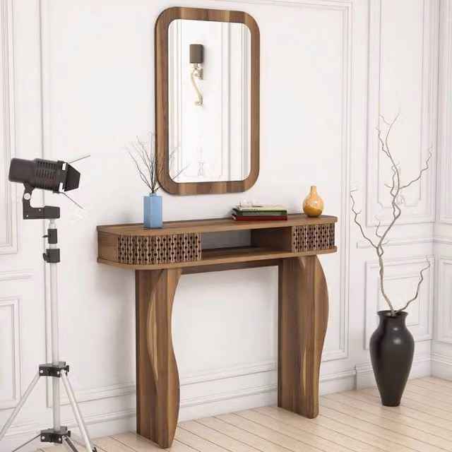Mobile da ingresso Gazzuolo con specchio, Marrone Noce, L: 105 cm, P: 30 cm, H: 85 cm