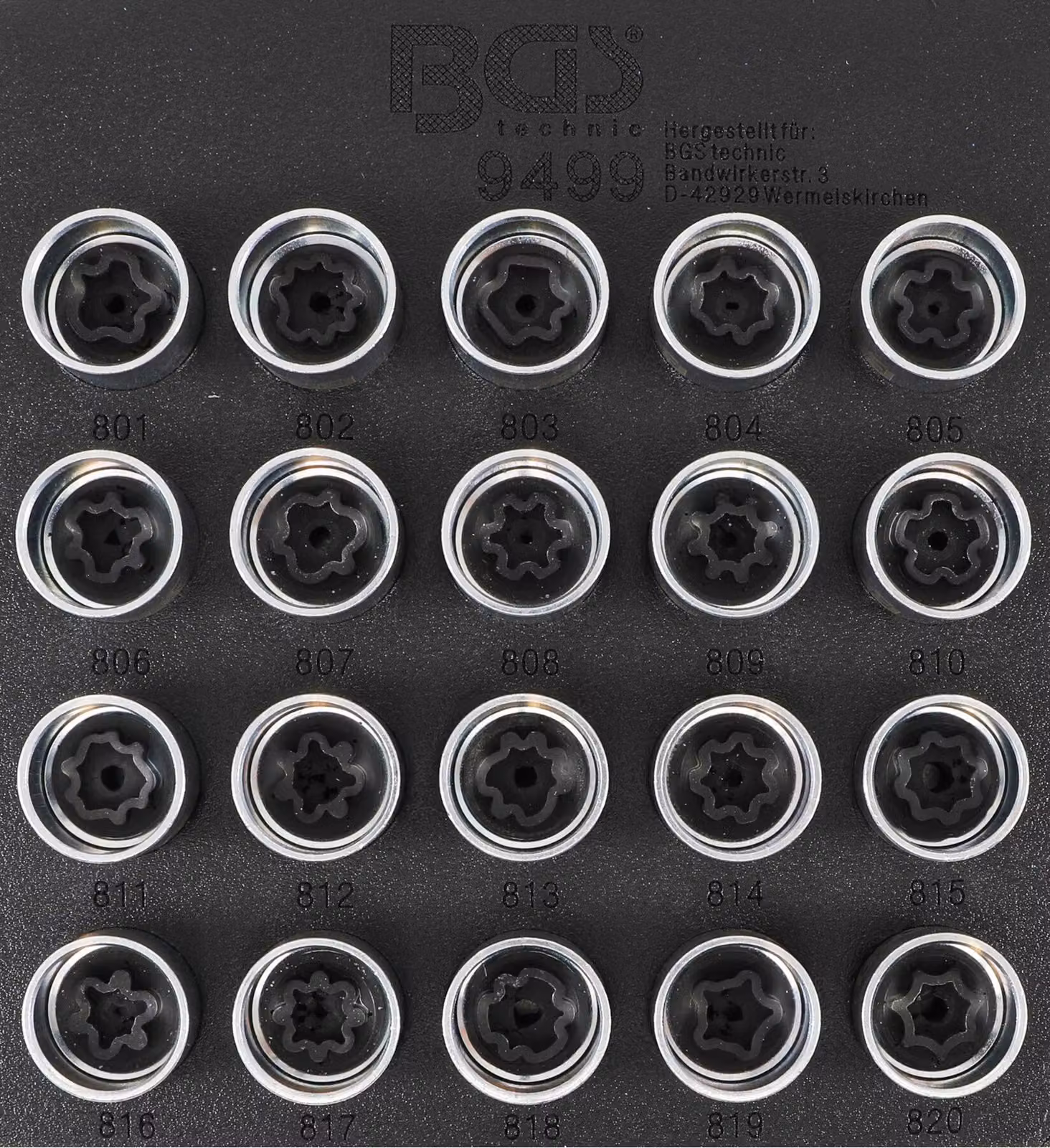 BGS inserto carrello officina 1/6: Set di attrezzi per serratura cerchio per Audi 20 pezzi - 9499
