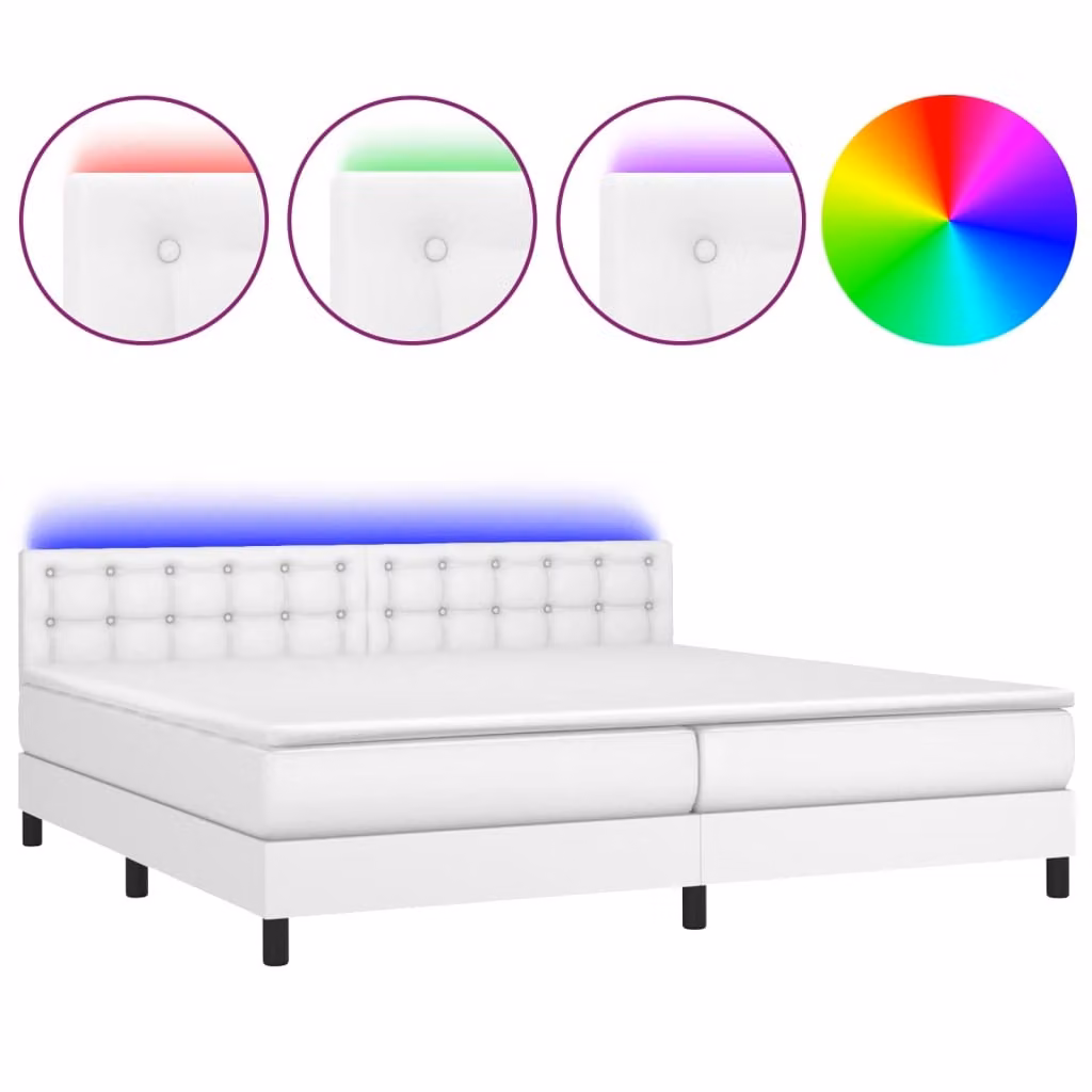 Giroletto Molle con Materasso e LED Bianco 200x200cm Pelle finta