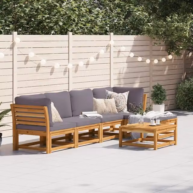 Set Salotto da Giardino 6 pz con Cuscini in Massello di Acacia 3214310