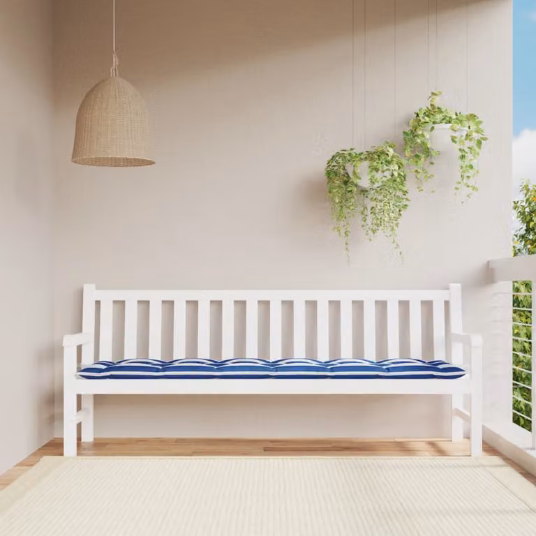 vidaXL Cuscino per Panca da Giardino a Righe Blu e Bianche, Tessuto Impermeabile e Resistente ai Raggi UV, L 200 x P 50 x H 7 cm