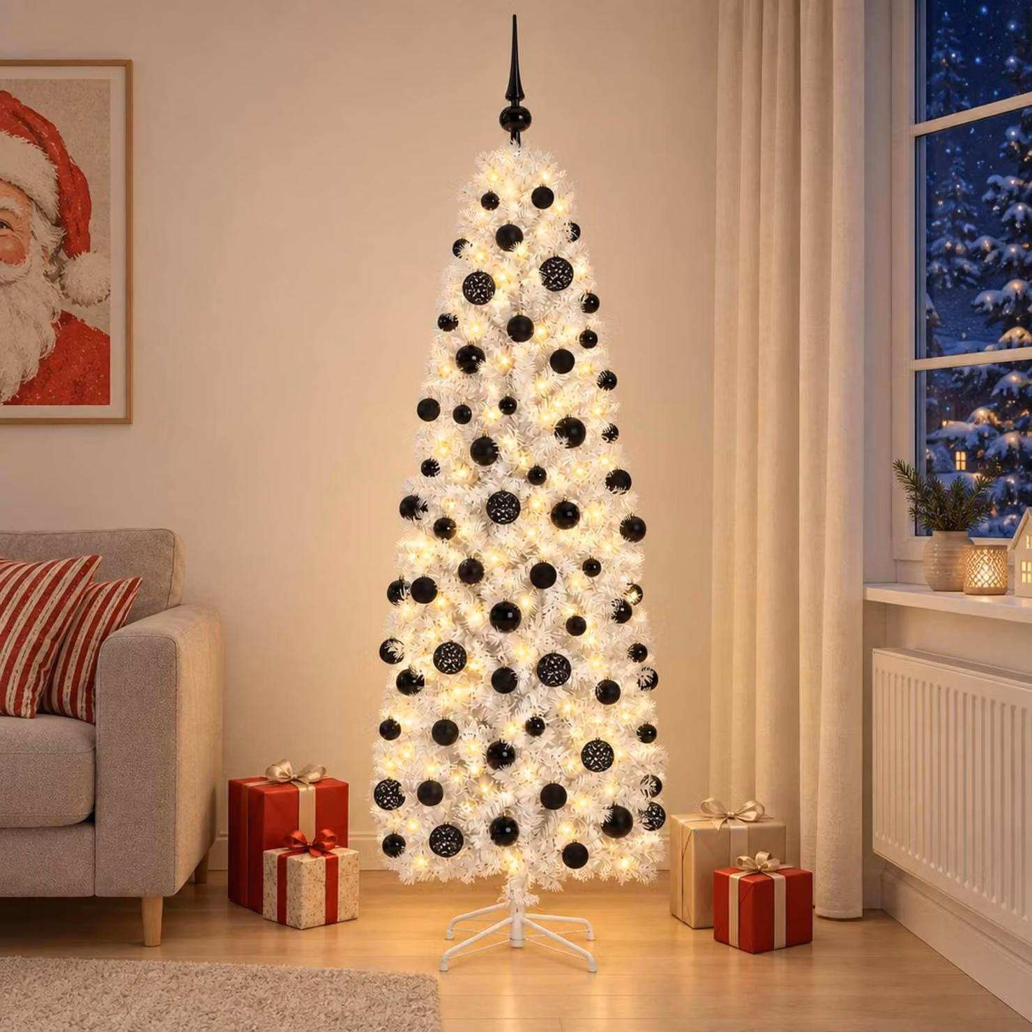 vidaXL Albero di Natale Artificiale Slim con Palline 180 cm 300 LED