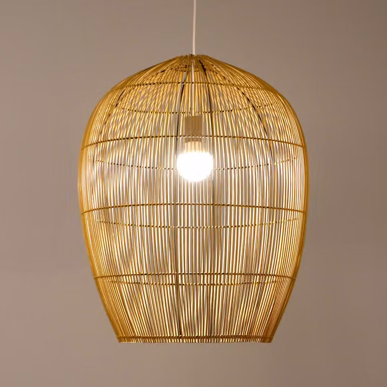 Fine Asianliving Bamboo Hanging Lamp Pendant Handmade - Freya D43xH48cm Lampada a sospensione Illuminazione Bamboo Paralume Tessuto Lampada Illuminazione Rotan