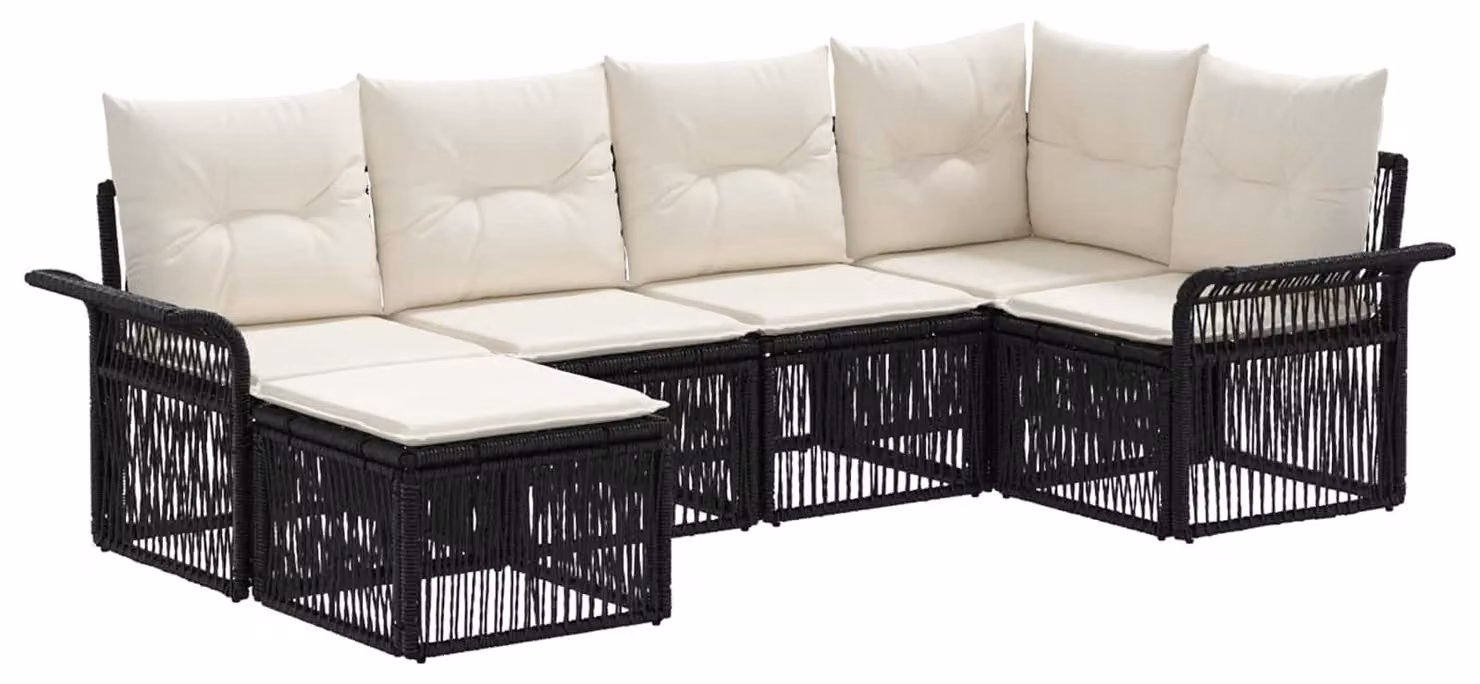 Set da giardino composto da 6 pezzi, colore nero, realizzato in rattan sintetico