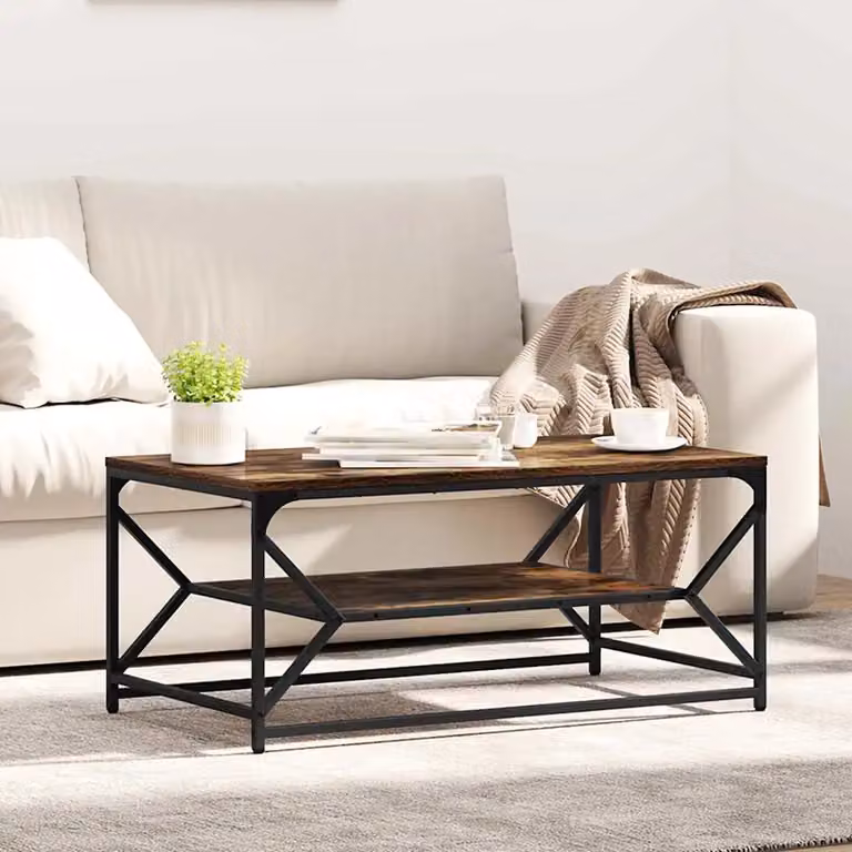 vidaXL Tavolino da salotto moderno in rovere fumé e metallo, L: 90 cm, P: 50 cm, H: 40 cm
