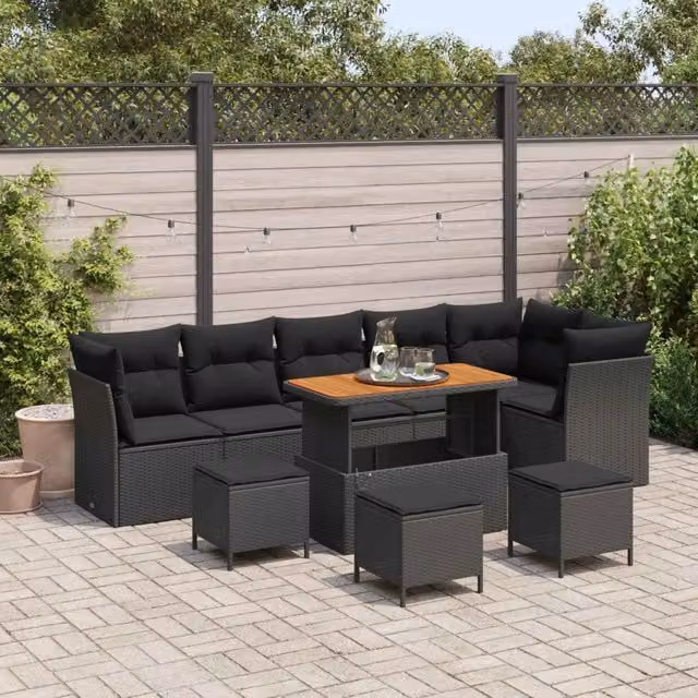 Set Divano da Giardino 10 pz 6-Numero di posti Nero 3363459
